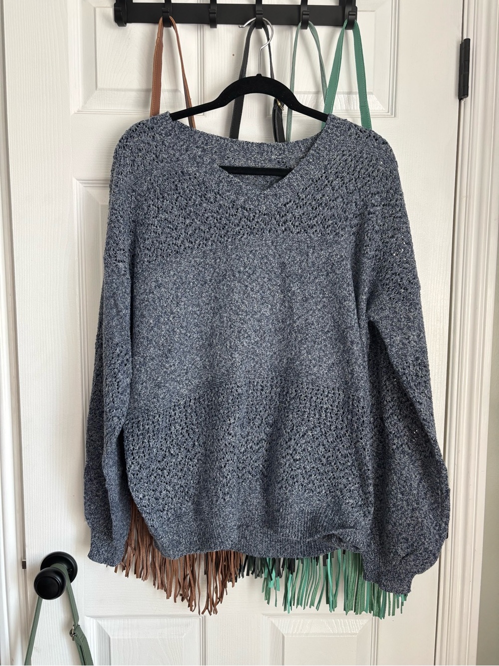 Cozy Textured Crewneck Sweater - blue